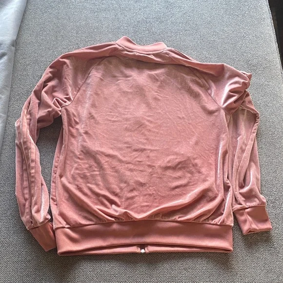 Adidas Velvet Velour peachy Pink Track Jacket W sz Small, 3 stripes down arms - Picture 6 of 8